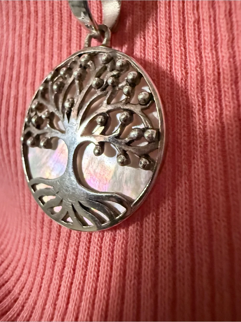 Sterling Silver 925 Mother of Pearl Tree of Life Pendant Necklace 18”